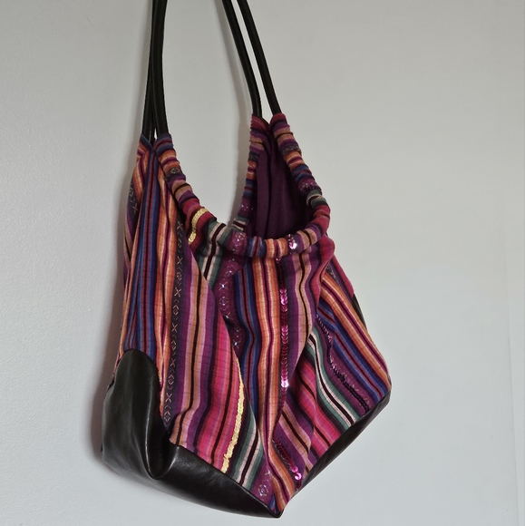 Cotton hippie shoulder bag with sequences - Picture 2 of 8